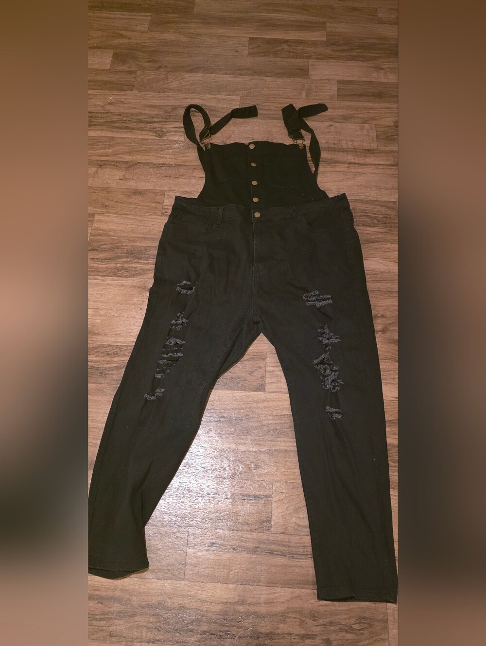 SHEIN Black Distressed Denim Overalls